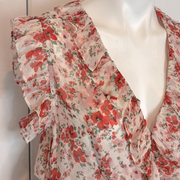 MISA Los Angeles Kidada Poppy Allover Ruffle V-neck Sleeveless Slit Maxi Dress M - Picture 4 of 15